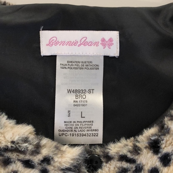 Bonnie Jean faux fur animal  print cape jacket SZ L girls or S women’s holiday - Picture 6 of 6